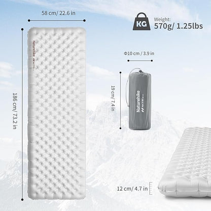 Naturehike 1.76LB Ultralight Self Inflating Sleeping Pad, Patchworkable Sleeping Mat with 8.8 R-Value for Camping, Hiking, Climbing with Inflatable Bag, Grey Rectangular