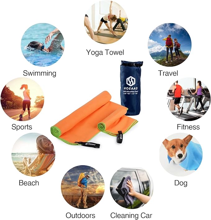 HOEAAS 2 Pack Microfiber Camping Towels, Quick Dry Towel, Super Absorbent Ultra Compact Travel Towel Soft Lightweight Sports Towel for Sweat Fast Drying Towels for Pool,Gym,Hiking,Backpacking,Fitness
