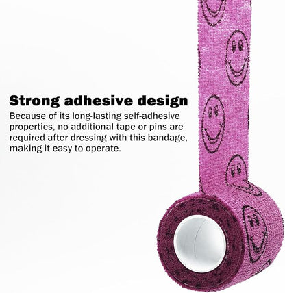 First Aid Bandages Cohesive Wrap Adhesive Self Adherent Tape Colorful (Pink Smile, 2-Inch)