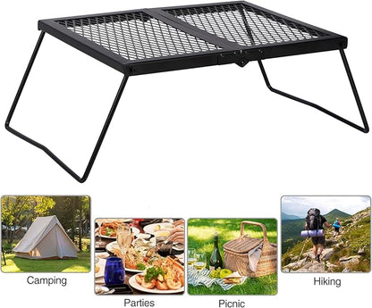 REDCAMP Folding Campfire Grill Heavy Duty Steel Grate, Portable Camp Fire Cooking Rack Over Fire Pit with Carrying Bag for Outdoor BBQ Camping