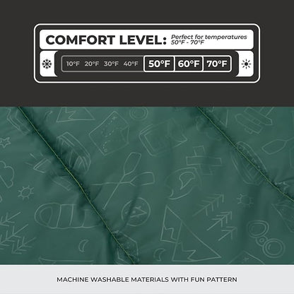 CORE 50 Degree Youth Sleeping Bag | Lightweight & Compact for Boys & Girls | Perfect for Indoor or Outdoor Use, Camping, Backpacking, Hiking, & Sleepovers | Ideal for Warm & Cooler 3 Season Weather