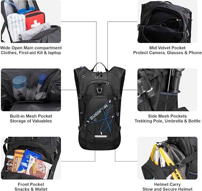 Everfun Hydration Backpack 18L with Water Bladder 2L/3L Hiking Water Backpack Women Men Lightweight Insulation Hydration Day Rucksack for Hiking, Cycling, Running, Festival, Camping
