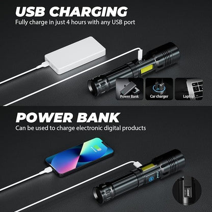 Rechargeable Led Flashlights High Lumens: 990,000 Lumen Super Bright Flashlight, 7 Modes with COB Work Light, IPX6 Waterproof, Powerful Handheld Flash Light for Home, Camping, Hiking