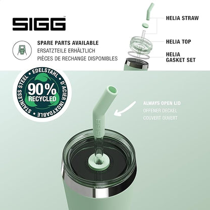 SIGG - Insulated Mug - Travel Mug Helia - With Durable Glass Straw & Cleaning Brush - Leakproof - BPA Free - 18/8 Stainless Steel - 15oz/20oz