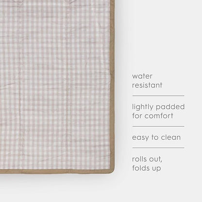 Little Unicorn Outdoor Family Picnic & Beach Blanket, Water-Resistant, Compact Fold, XL Size, 5 x 10 feet, (Beige Buffalo Check)