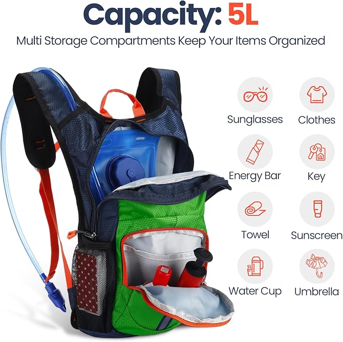 1 Pcs Kids Hydration Backpack with 1.5L Hydration Water Bladder Lightweight Water Backpack Hydration Pack