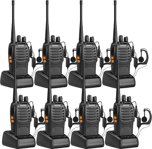 BAOFENG Walkie Talkies BF-888S Two Way Radio Long Range Rechargeable,Portable Radios,Handsfree Walkie Talkie for Adultswith Flashlight Li-ion Battery and Charger（8 Pack）