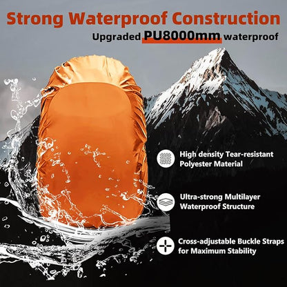 Frelaxy Waterproof Backpack Rain Cover, 8000mm Waterproof Level, Upgraded Ultra-Strong Multilayer Structure, Antislip Cross Buckle Strap, Ultralight Compact Portable, for Hiking, Camping, Traveling
