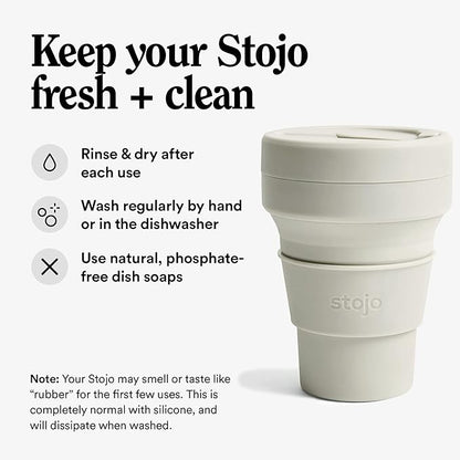 STOJO Collapsible Travel Cup - Oat, 12oz / 355ml - Reusable To-Go Pocket Size Silicone Cup for Hot and Cold Drinks - Perfect for Camping and Hiking - Microwave & Dishwasher Safe