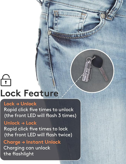 RovyVon A2 G4 USB-C LED Keychain Flashlight, 650 High Lumen Super Bright with EDC Pocket-Sized,Momentary On,Lock Mode,Type-C Rechargeable,Stainless Steel, Gift for Camping Emergency