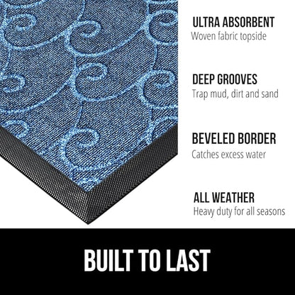 GORILLA GRIP 100% Waterproof All-Season WeatherMax Doormat, 23x35, Durable Natural Rubber, Stain and Fade Resistant, Low Profile, Indoor Outdoor Doormats, Easy Clean Patio Entry Mat, Ocean Blue Waves