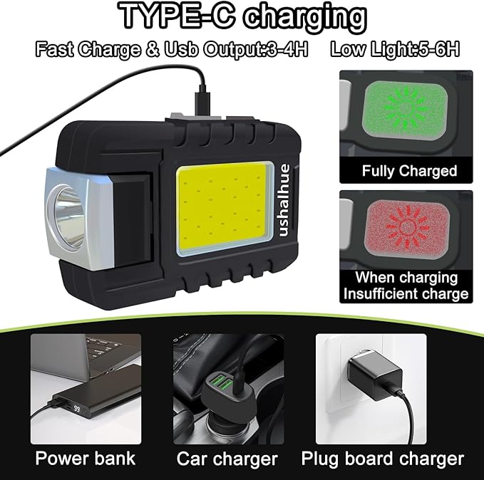 Mini Flashlight 500 Lumens Rechargeable Handheld Flashlights,Key Light 180°Rotatable Headlamps,6 Modes,Waterproof Design,for Camping Hiking Running