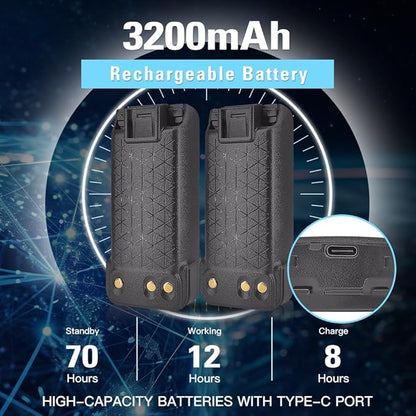 A36Plus Max Ham Radio Handheld, Airband Receiving and Scanning, Dual Band Long Range Two Way Radios with 3200mAh Rechargeable Battery, 1.44 inch Color Screen-2Pack (Black)
