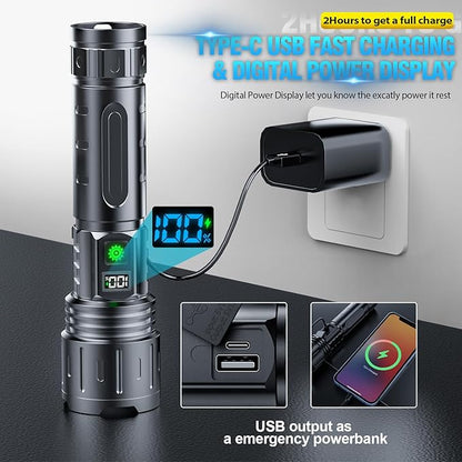 Flashlights 20000 High Lumens Rechargeable - 20H Runtime 1500 Meters Long Beam Super Bright LED Flash Light with Power Display & IPX5 Waterproof for Camping, 5 Modes, Zoomable Handheld Flashlight,2pcs