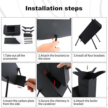 Rocket Stove Wood Burning Camp Stove Rocket Stove for Cooking Portable Wood Mini Burning Stove, Fire Camping Stove for Cooking backyard cooking Camping grill outdoor events BBQ Comes with storage bag