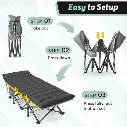 Slendor Oversized XXL Camping Cot, Folding Cot for Adults, 79" L x 32" W x 19" H Sleeping Bed with Mattress, Carry Bag, Camp Cot Bed for Travel, Guest, Support 500lbs