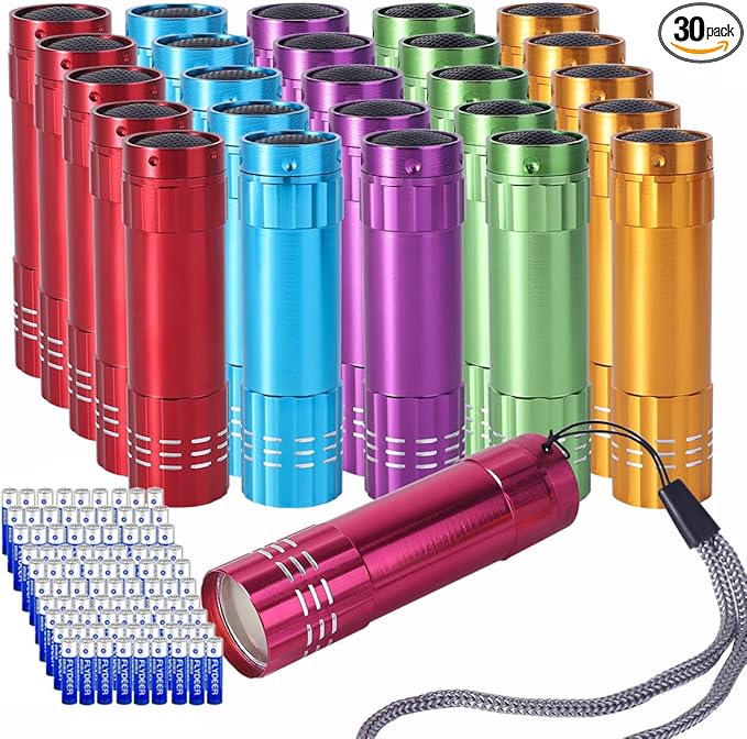 KunHe 30 Pack Party Favors Mini Small Led Flashlight Bulk Lanyard for Kids Cheap Halloween Flashlights for Camping, Power Outage, Night Reading