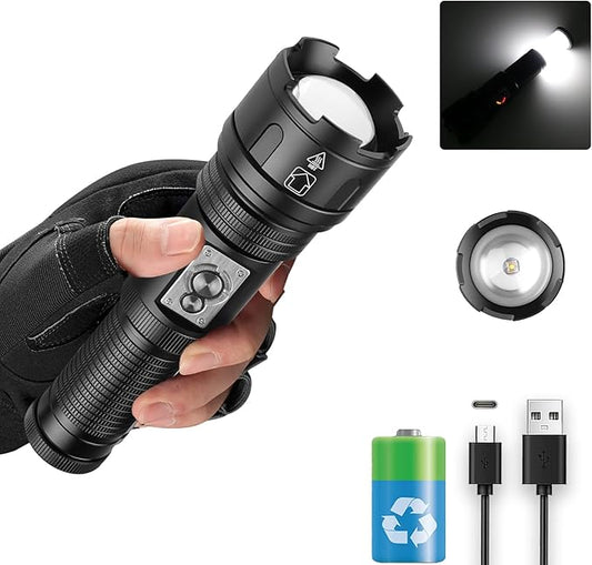 Multifunctional Rechargeable Flashlights High Lumens, 2-in-1 Super Bright Flashlight & Camping Lights, Waterproof Tactical Flashlights with Zoomable, 4+6 Modes for Camping, Hiking, Emergencies