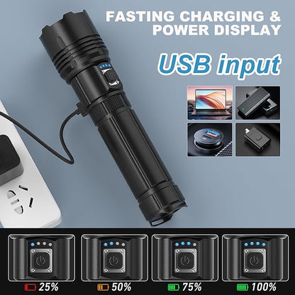 Flashlights High Lumens Rechargeable 2 Pack, 990000 Lumen Super Bright Led Flashlight with USB Cable, IPX7 Waterproof, 5 Modes Powerful Handheld Flash Light for Home Camping Emergency