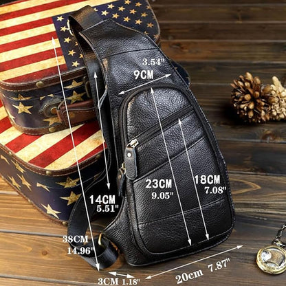 KPYWZER Genuine Leather Sling Backpack for Men Women Crossbody Shoulder Chest Bag Day Pack Outdoor Travel Camping Tactical Daypack Black