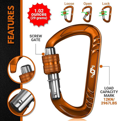 12kN (2697 lbs) Heavy Duty, Locking, Auto Locking, Wiregate Carabiner Clips, for Securing Pets, Outdoor, Camping, Hiking, Hammock, Dog Leash Harness, Keychains