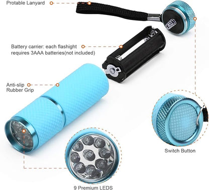 Coolrunner LED Flashlight, Small Glow Flashlights with 9 LED Lights, Portable Light Nail Dryer for Nail Gel, Flashlight Mini Powerful Pet Urine Detector for Dog/Cat, Resin Curing (Blue)