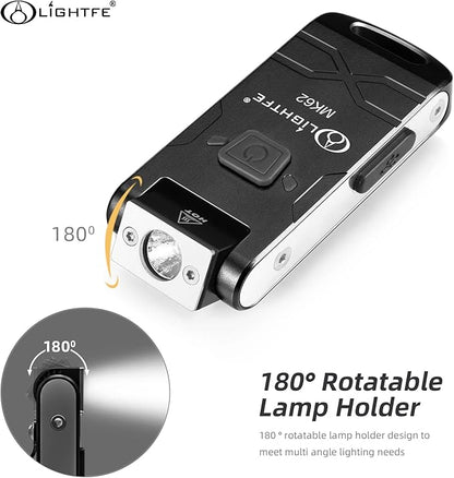LIGHTFE MK62 Mini Keychain Flashlight USB Rechargeable Flashlight 280 Lumens Knuckle Head Long Runtime High Waterproof for Everyday Carry Camping Emergency LED Light Torch