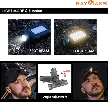 Ultra Bright 200 Lumen LED Caplight, Lightweight Cap Light, Clip on Hat Light, Rechargeable Micro USB, Waterproof, Durable, Best for Camping, Hiking, Running, Fishing CapRayO D2C