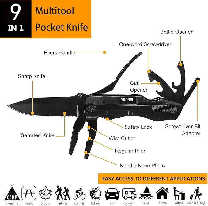 Multitool Pocket Knife Tactical Knife with Blade Saw Plier Screwdriver Folding Built with Full Stainless Steel Perfect Tool for Men Camping Emergency Outdoor Gifts for Men Him Dad Husband Boyfriend