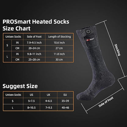 PROSmart Heated Socks Rechargeable Electric Sock - Battery Operated Thermal Warming Socks for Men & Women Suitable for Outdoor Hunting Cold Winter Skiing Camping