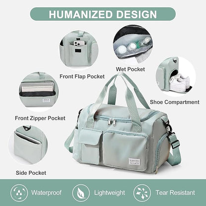 Small Gym Bag for Women, Travel Duffle Bag Carry On Weekender Bag with Shoe Compartment