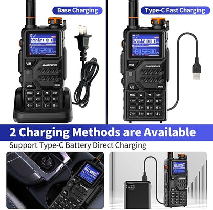 BAOFENG K5PLUS Tri-Band Ham Radio Long Range Walkie Talkies High Power Two-Way Radio with One Touch Frequency Finder Button, USB-C Charging, Color Large Screen Display, NOAA Weather, 999CH