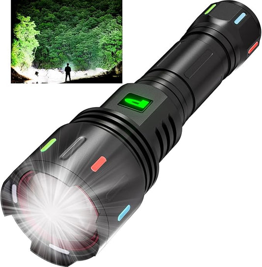 POVAST LED Rechargeable Flashlights High Lumens, 250000 Lumens Super Bright Tactical Flashlight, Zoomable High Powered 5000mAh Large Capacity Handheld Flashlights for Emergency Camping Hiking Gift