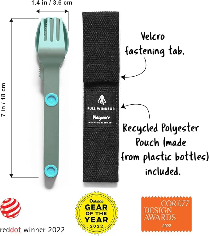 MAGWARE Magnetic Camping Utensils Set - Portable & Reusable Metal Travel Flatware with a Case for Camping, Picnic, Office & Kid's Lunchbox | Camping Cutlery Set | Knife, Fork & Spoon (3 PCS)