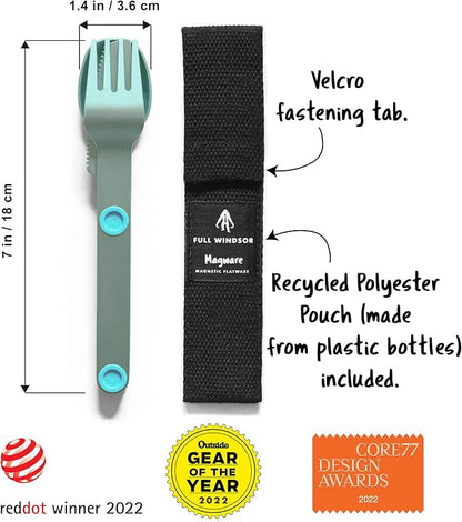 MAGWARE Magnetic Camping Utensils Set - Portable & Reusable Metal Travel Flatware with a Case for Camping, Picnic, Office & Kid's Lunchbox | Camping Cutlery Set | Knife, Fork & Spoon (3 PCS)