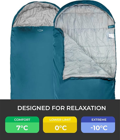 Highlander Sleephaven XL Adult Wide Tall Lightweight 2 Season Sleeping Bag Curved Pod Design - Perfect for Camping, Hiking and Backpacking