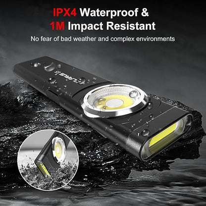 klarus E5 Pocket Flashlight, Rechargeable EDC Flashlight, Super Slim Flat 4.2x1x0.3inch, 470 Lumens, USB-C Port, IPX4, Dual Light Source with Magnetic Base, Hat & Clothes Clip - Black