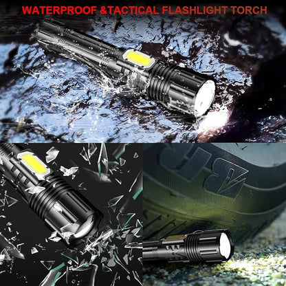Rechargeable LED Tactical FLashlight 8000 High Lumens, Super Bright LED Flashlight with Power Display, Zoomable, COB Work Light,Waterproof,5 Modes,Powerful Handheld Flashlight for Camping 2 Pack