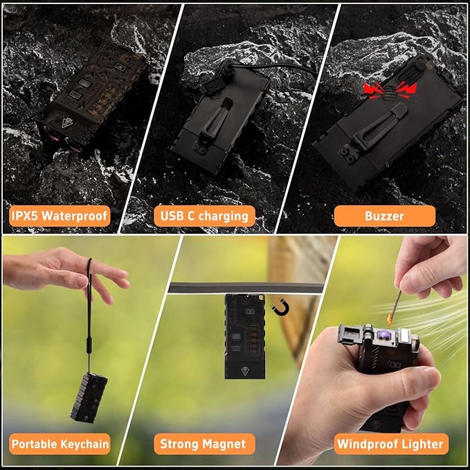 LED Small Powerful EDC Flashlight with 365nm UV Light,13 Mode,USB C Rechargeable 1000 LM Mini Pocket Keychain Flash Light with Clip,IP67,Magnetic,Lanyard,Buzzer,Arc Lighter for Camping Hiking Gear