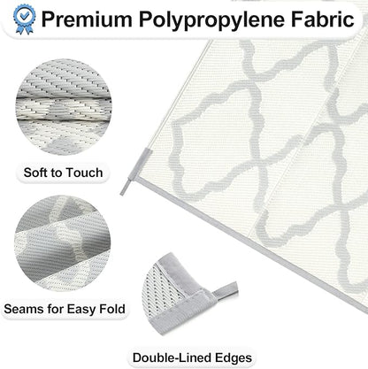 OutdoorLines Outdoor Plastic Area Rugs for Patio 5x8 ft - Reversible Outside Carpet, Stain & UV Resistant RV Mats, Straw Rug for Camping, Deck Garden, Porch and Balcony, Moroccan/Beige & Light Grey