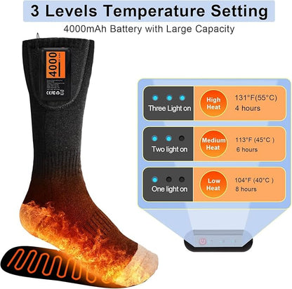Heated Socks for Men Women, 4000mAh Rechargeable Battery Heat Insulated Sox, Winter Washable Thermal Socks Foot Warmer for Outdoor Camping Skiing Fishing Hunting Winter Sports