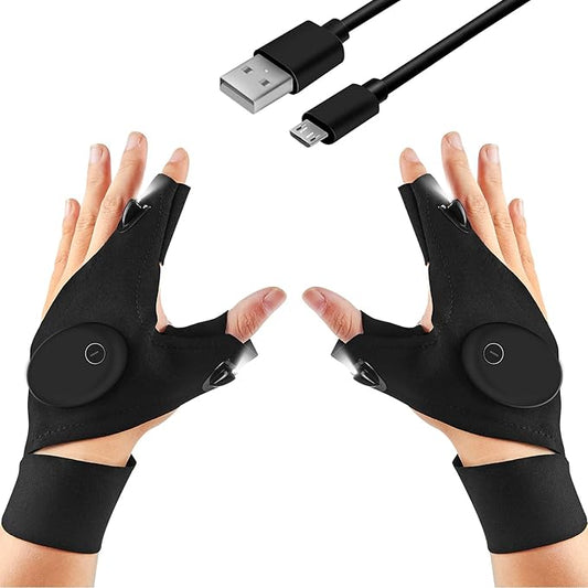 Flashlight Gloves, Fingerless LED Flashlight Gloves, Birthday Gifts for man, Hands Free Flashlights for Working in Darkness Places Fishing, Repair, Camping, Hiking, Running