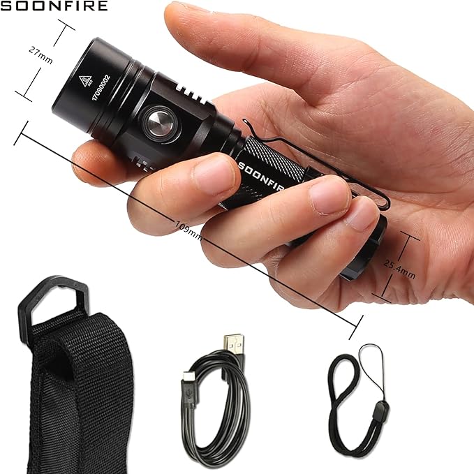 1000 Lumens White LED Flashlight, E USB Rechargeable Waterproof Compact EDC Law Enforcement flashlights (Camping, Emergency Use and Security)
