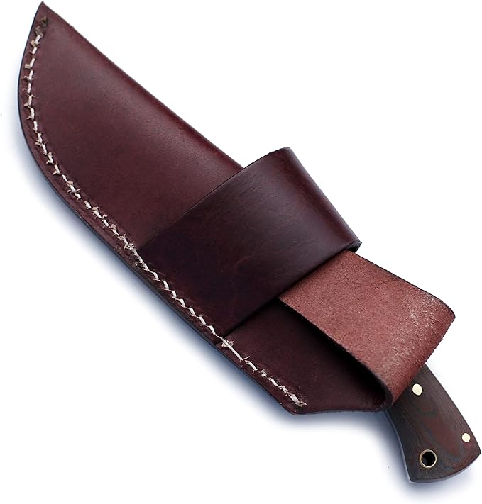 Handmade Damascus Steel Knife Bowie for Hunting, Survival,Camping,Bushcraft,Fishing,Fixed Blade with Recurve Full Tang Micarta Handle, Leather Sheath - WKD-776