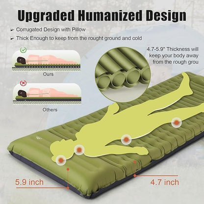 Camping Sleeping Pad, Extra Thickness 4.7 Inch Inflatable Sleeping Mat Lightweight Waterproof Camping with Built-in Pump Air Mattress for Backpacking, Hiking, Tent, Traveling