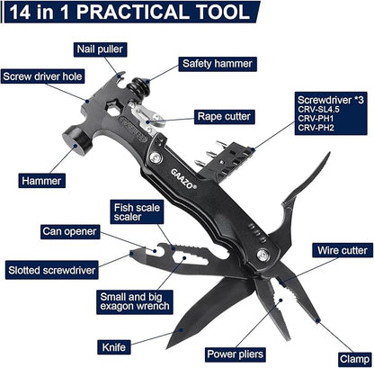 Multitool Camping Accessories, Christmas Gifts for Men Dad Husband,14 in 1 Survival Tool ，Emergency Life-saving Tool