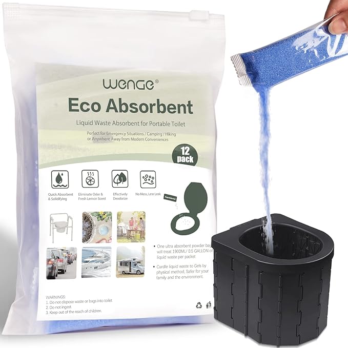 Wenge Portable Toilet Powder,Potty Chemicals- Lemon scent, Pee Powder for Portable Toilet, Camping Toilet Chemicals, Eco Absorbent Gel Liquid Waste(12 Pack)