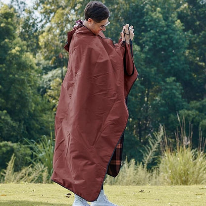 DUKUSEEK Stadium Blanket for Outdoor Sports, Waterproof Hooded Blankets for Watching Football Games, Sideline, Dog, Car, Travel, Large 79"x 59"