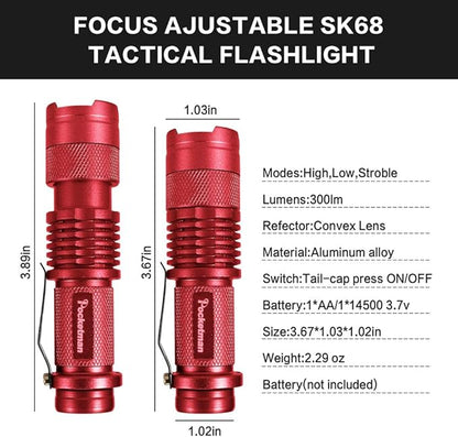 5 Pack LED Mini Flashlights 7W 300LM SK-68 3 Modes Q5 LED Tactical Flashlight for Camping Hiking Emergency (Red)