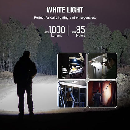 OLIGHT Arkfeld UV 365nm Black Light with 1000 Lumens White LED Flashlight, Rechargeable Flat Flashlight for Outdoors, Emergency, Working, Pet Urine Detection (Neutral White Light: 4000~5000K)